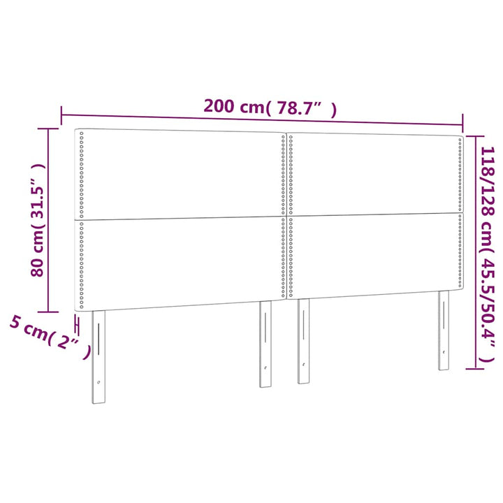 sengegavl med LED-lys 200x5x118/128 cm fløjl mørkeblå