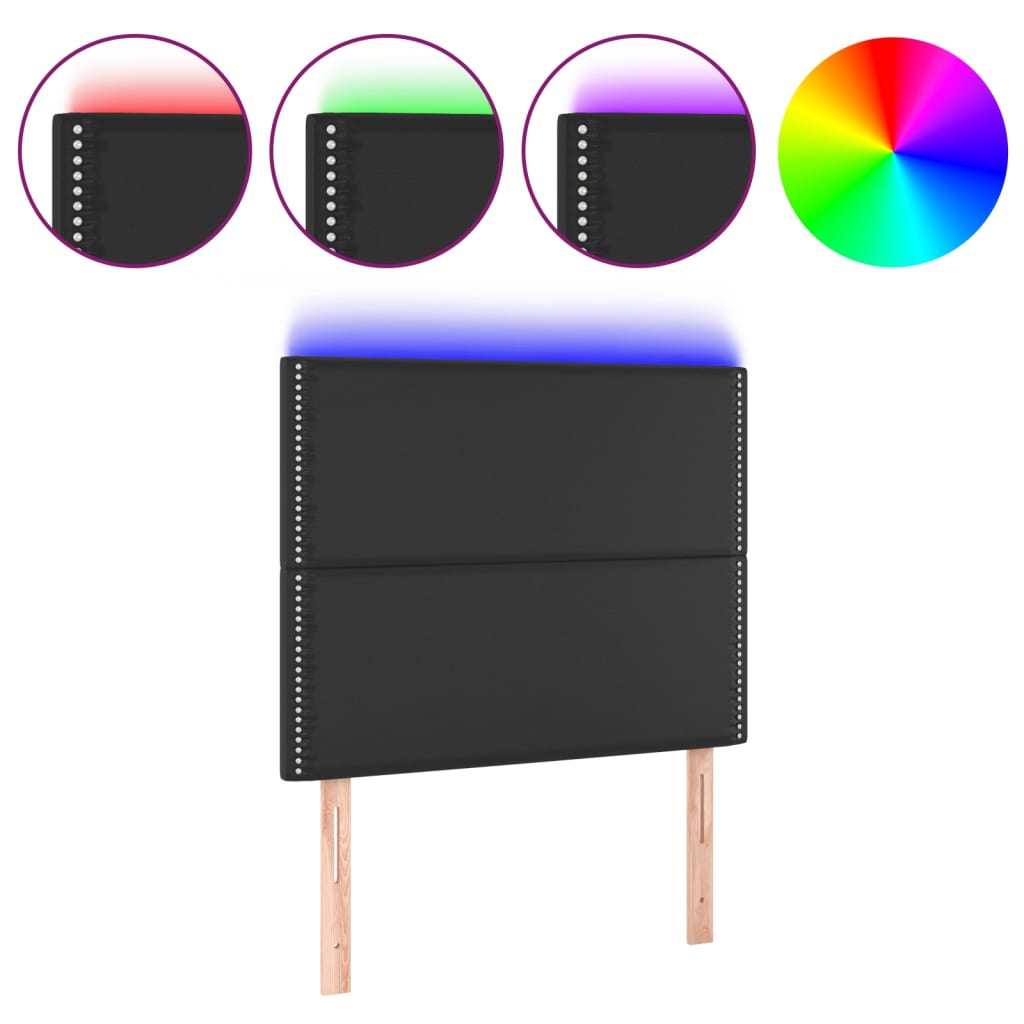 sengegavl med LED-lys 100x5x118/128 cm kunstlæder sort