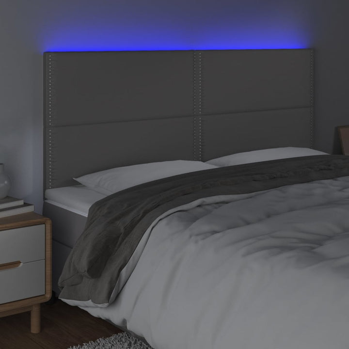 sengegavl med LED-lys 200x5x118/128 cm kunstlæder grå