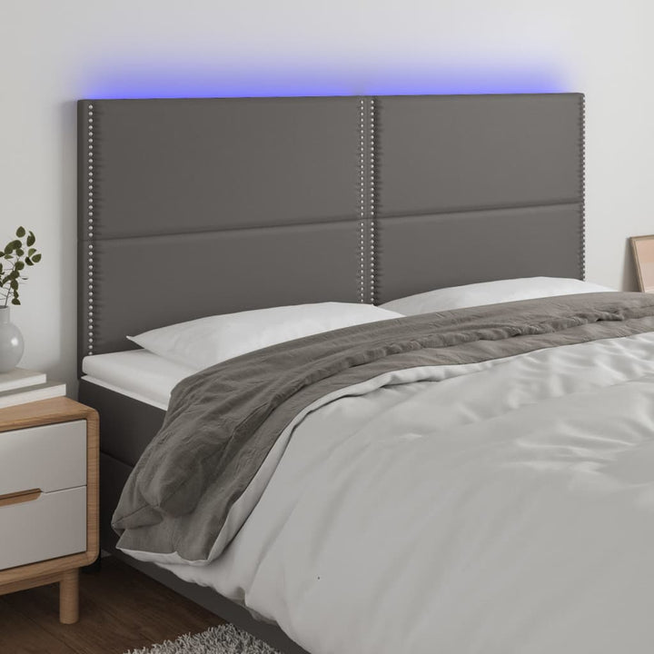 sengegavl med LED-lys 200x5x118/128 cm kunstlæder grå