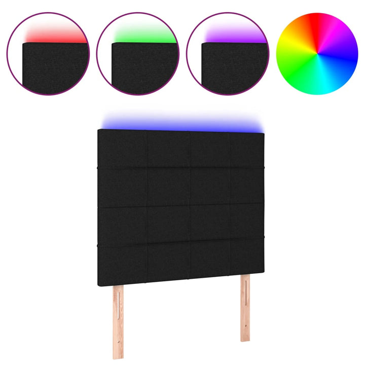 sengegavl med LED-lys 80x5x118/128 cm stof sort