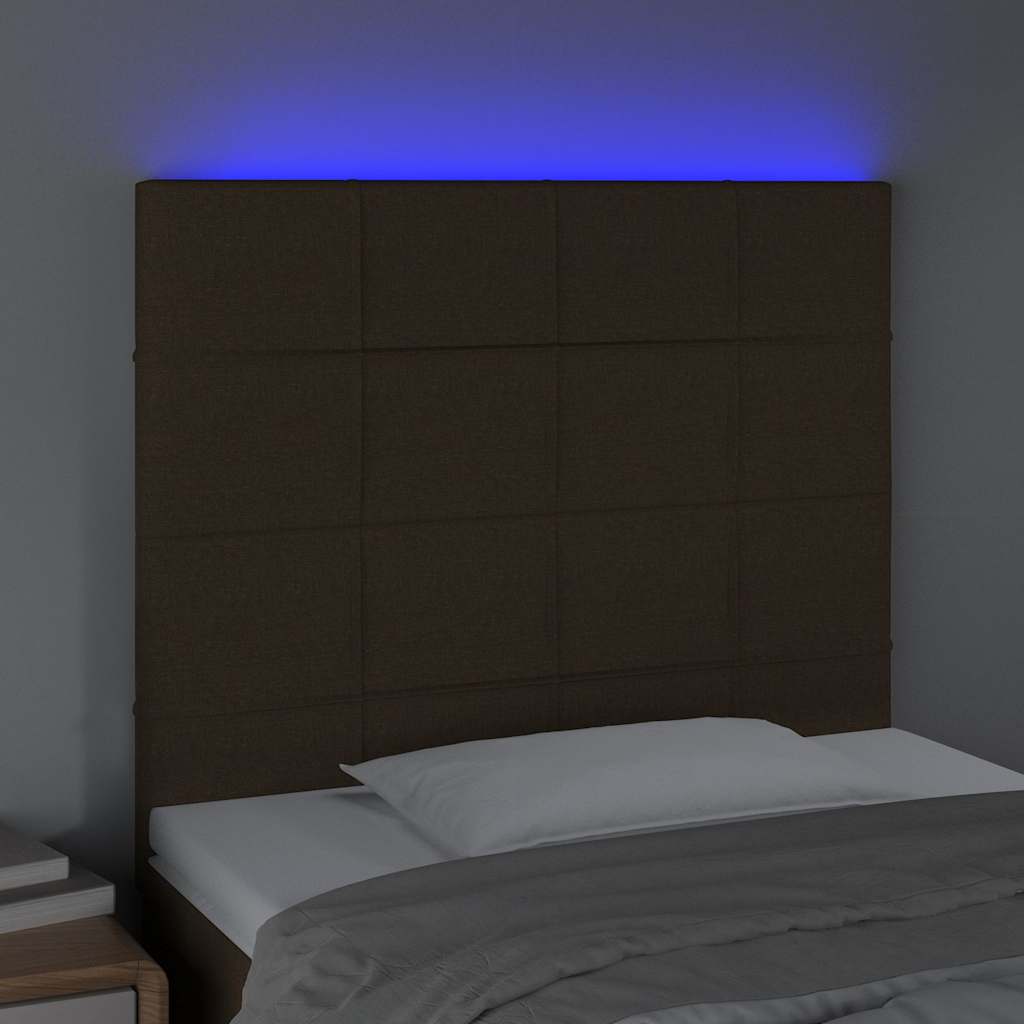 sengegavl med LED-lys 80x5x118/128 cm stof mørkebrun