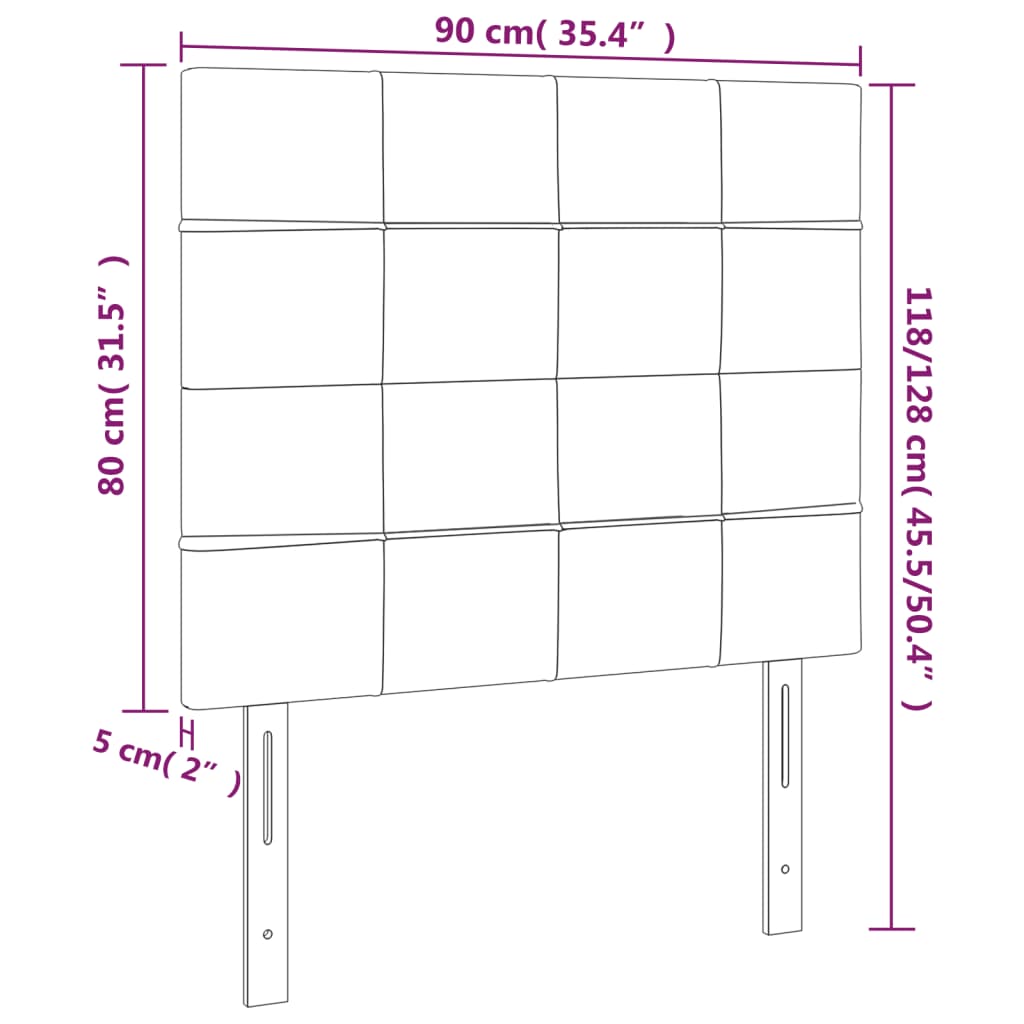 sengegavl med LED-lys 90x5x118/128 cm stof mørkegrå