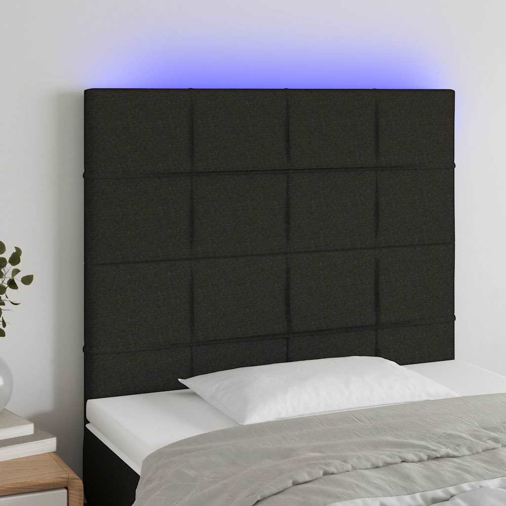 sengegavl med LED-lys 90x5x118/128 cm stof sort