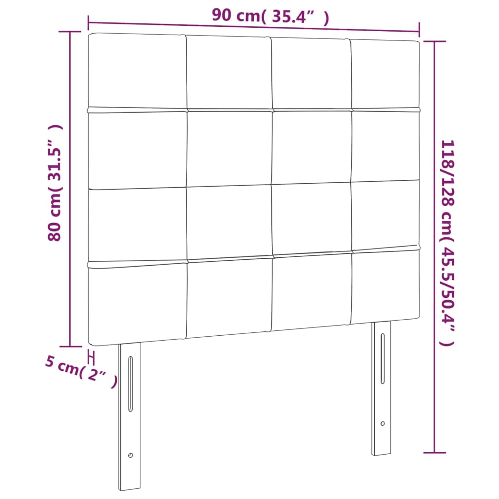 sengegavl med LED-lys 90x5x118/128 cm stof mørkebrun