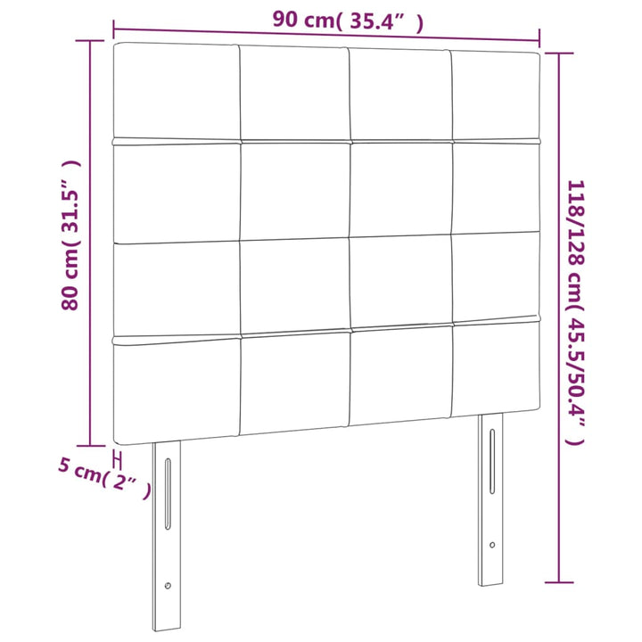 sengegavl med LED-lys 90x5x118/128 cm stof mørkebrun