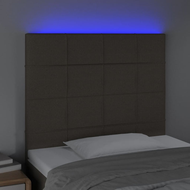 sengegavl med LED-lys 90x5x118/128 cm stof gråbrun