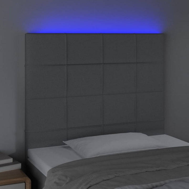 sengegavl med LED-lys 100x5x118/128 cm stof lysegrå