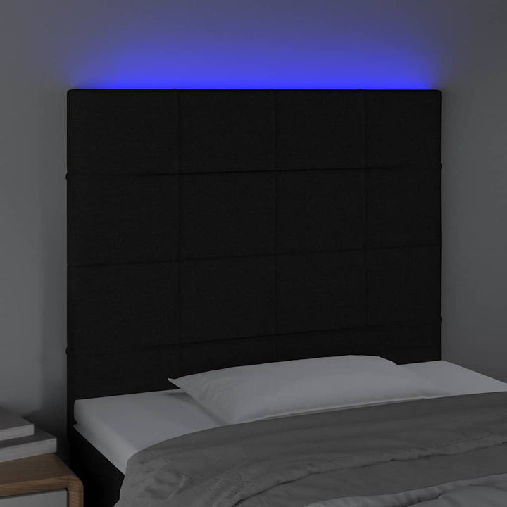 sengegavl med LED-lys 100x5x118/128 cm stof sort