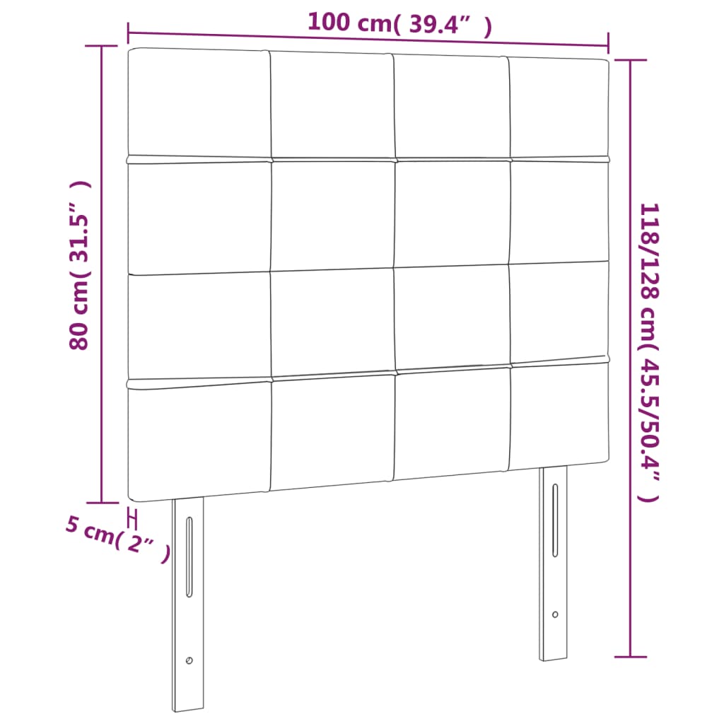 sengegavl med LED-lys 100x5x118/128 cm stof mørkebrun