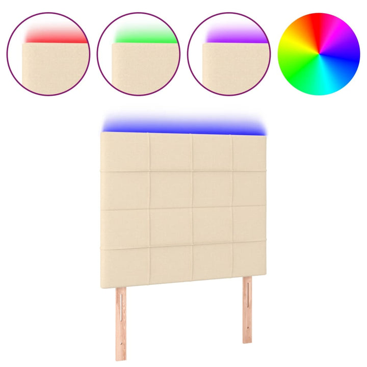 sengegavl med LED-lys 100x5x118/128 cm stof cremefarvet