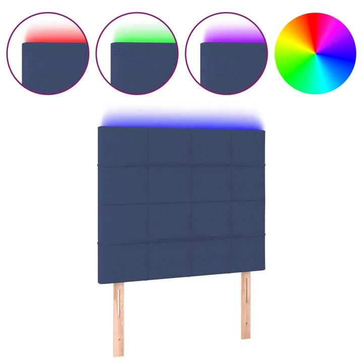 sengegavl med LED-lys 100x5x118/128 cm stof blå
