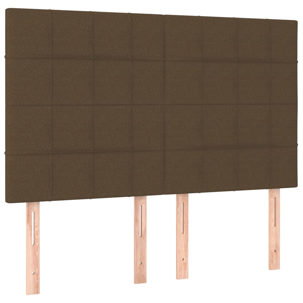 sengegavl med LED-lys 144x5x118/128 cm stof mørkebrun