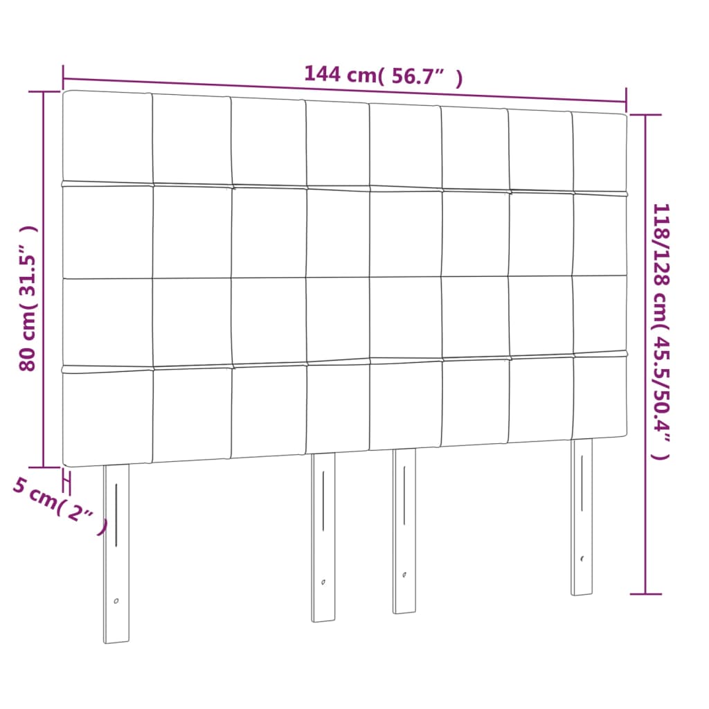 sengegavl med LED-lys 144x5x118/128 cm stof mørkebrun