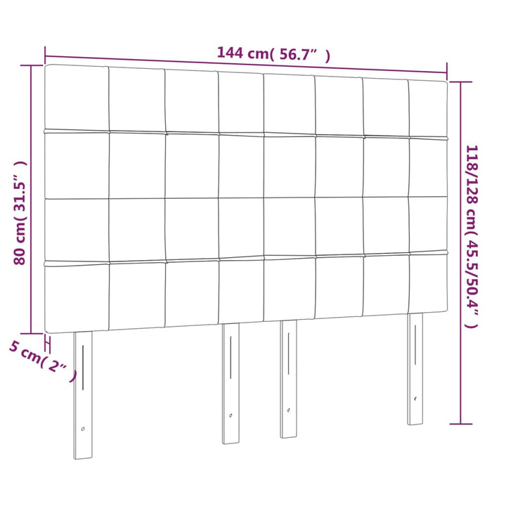 sengegavl med LED-lys 144x5x118/128 cm stof mørkebrun
