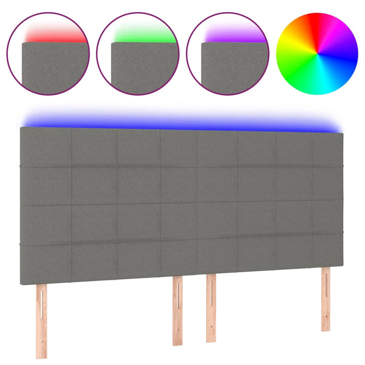 sengegavl med LED-lys 160x5x118/128 cm stof mørkegrå
