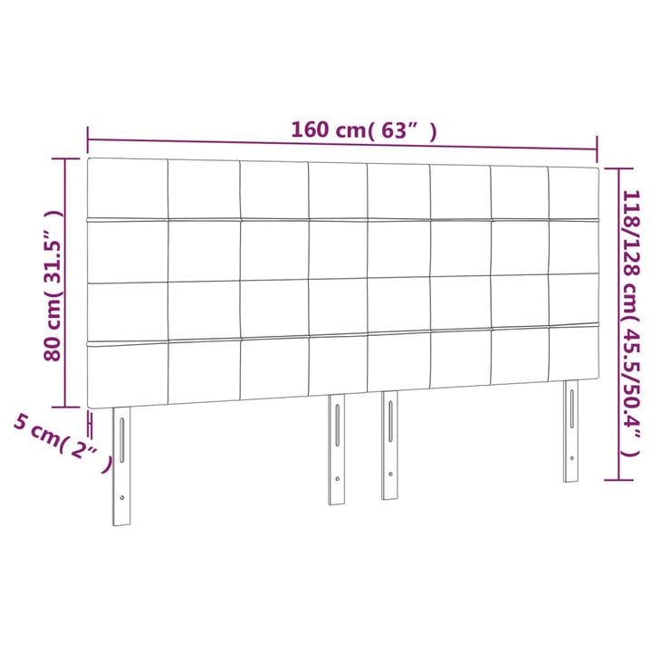 sengegavl med LED-lys 160x5x118/128 cm stof cremefarvet
