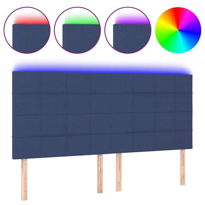 sengegavl med LED-lys 160x5x118/128 cm stof blå