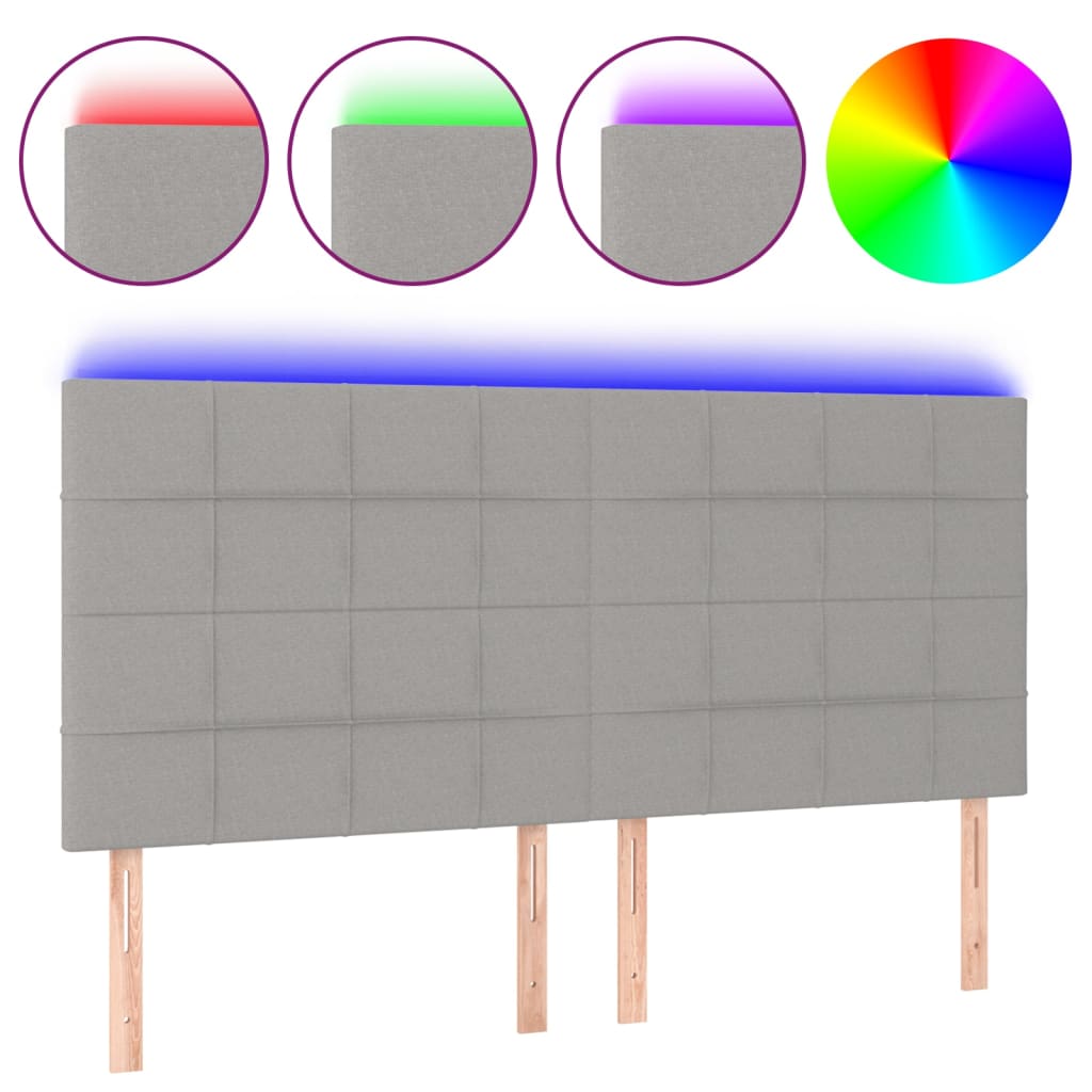 sengegavl med LED-lys 180x5x118/128 cm stof lysegrå
