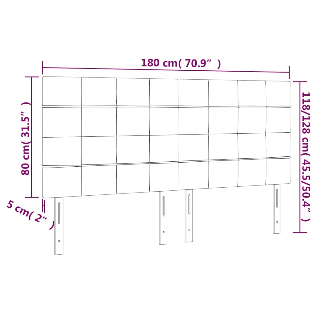 sengegavl med LED-lys 180x5x118/128 cm stof mørkebrun