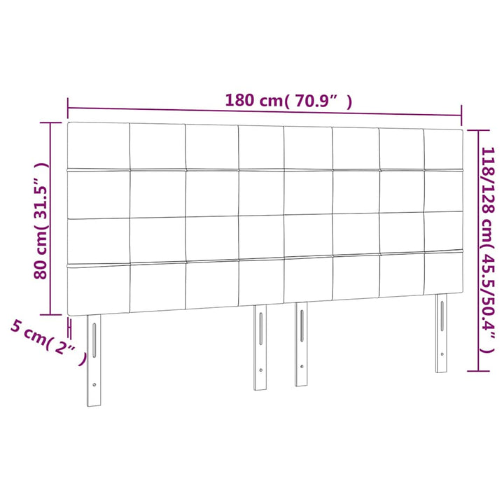 sengegavl med LED-lys 180x5x118/128 cm stof mørkebrun