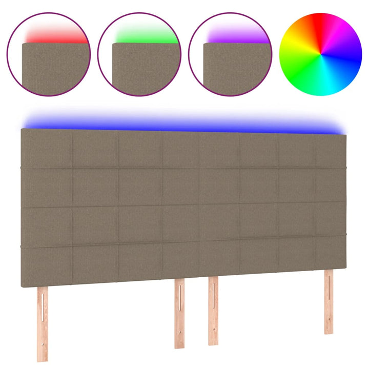 sengegavl med LED-lys 180x5x118/128 cm stof gråbrun