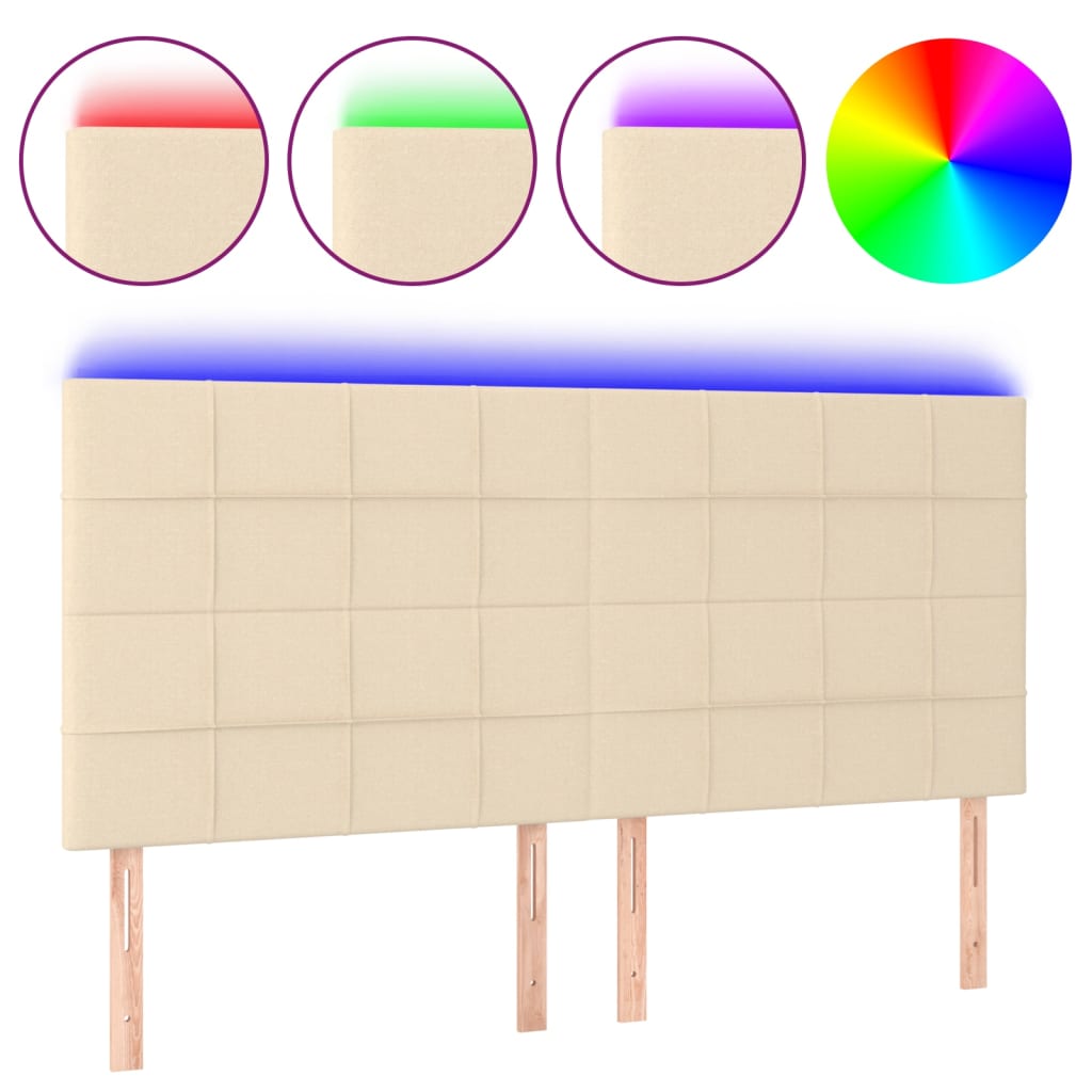 sengegavl med LED-lys 180x5x118/128 cm stof cremefarvet