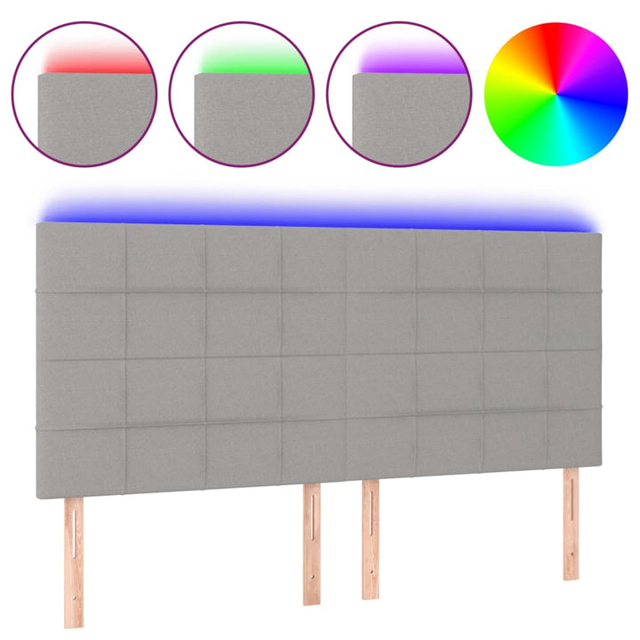 sengegavl med LED-lys 200x5x118/128 cm stof lysegrå