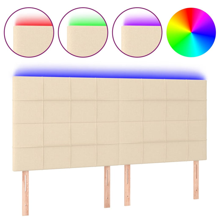 sengegavl med LED-lys 200x5x118/128 cm stof Cremefarvet