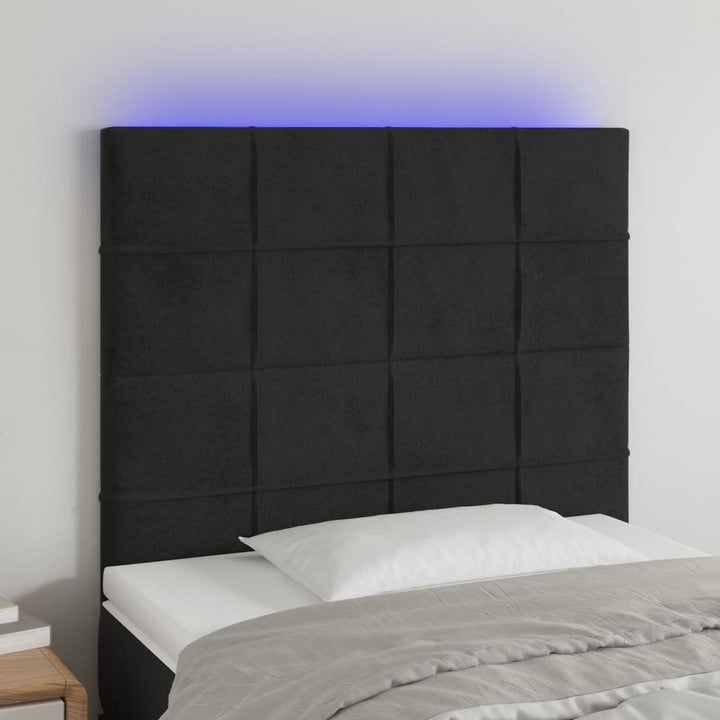 sengegavl med LED-lys 80x5x118/128 cm fløjl sort