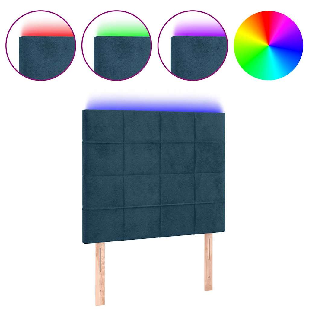 sengegavl med LED-lys 80x5x118/128 cm fløjl mørkeblå