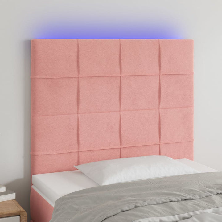 sengegavl med LED-lys 80x5x118/128 cm fløjl lyserød