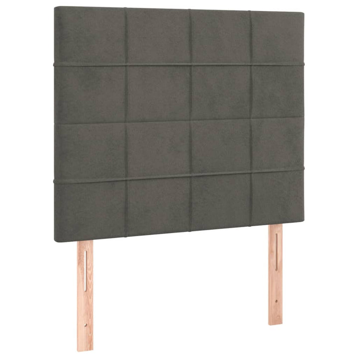 sengegavl med LED-lys 90x5x118/128 cm fløjl mørkegrå