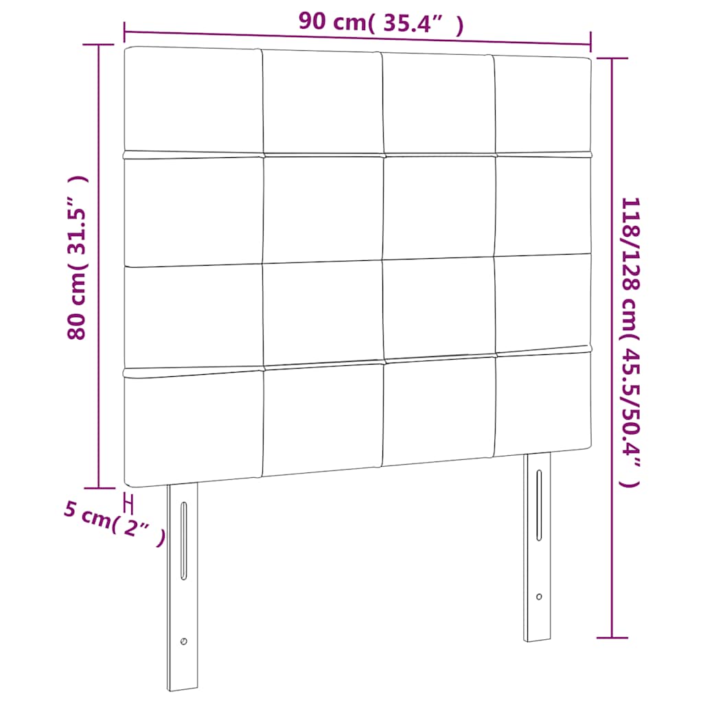 sengegavl med LED-lys 90x5x118/128 cm fløjl mørkeblå