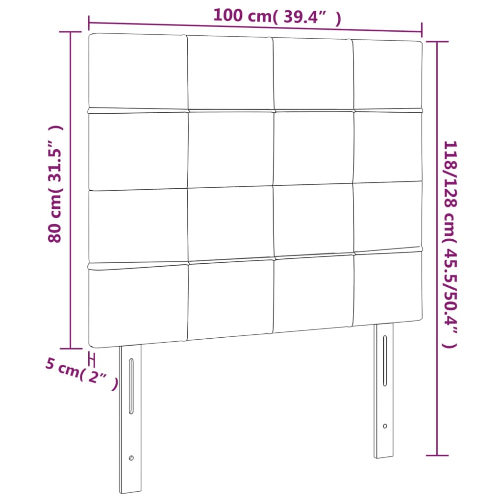 sengegavl med LED-lys 100x5x118/128 cm fløjl lysegrå