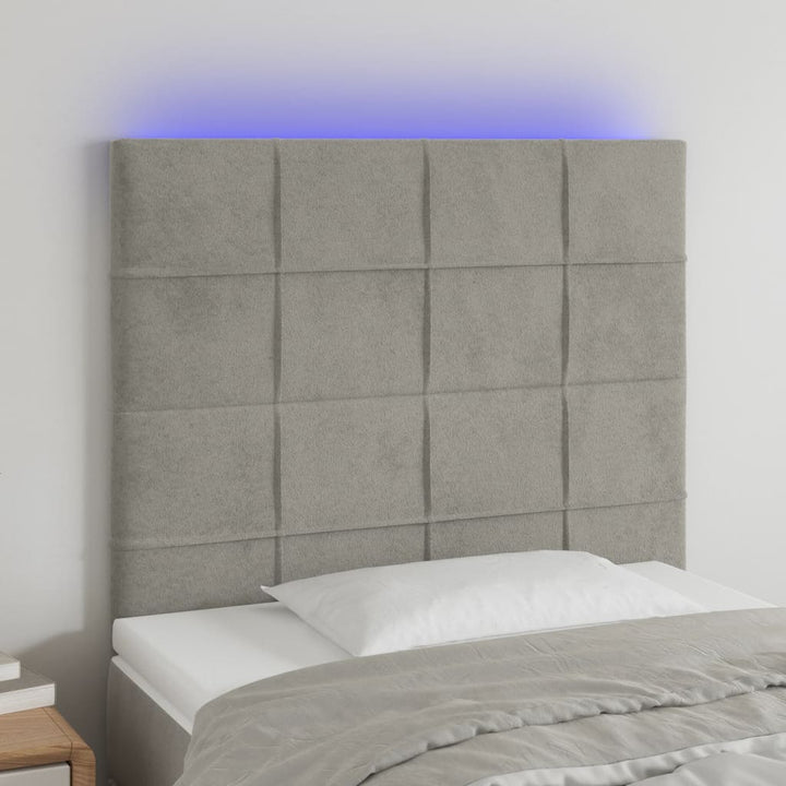 sengegavl med LED-lys 100x5x118/128 cm fløjl lysegrå