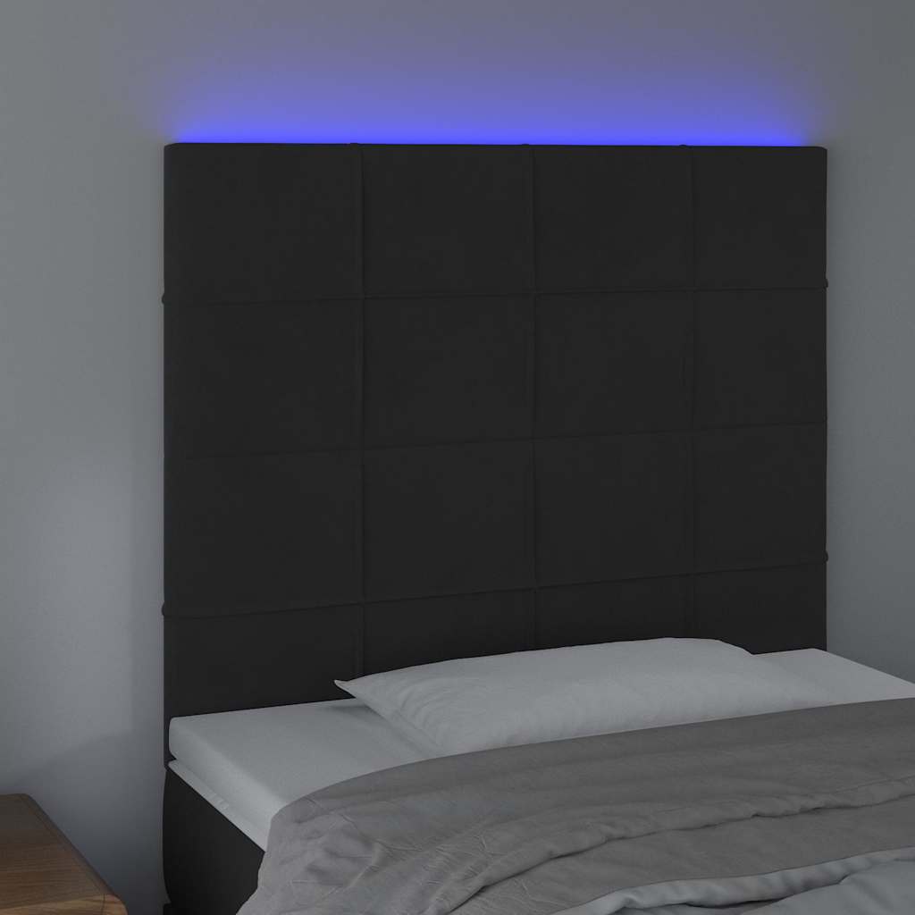sengegavl med LED-lys 100x5x118/128 cm fløjl sort