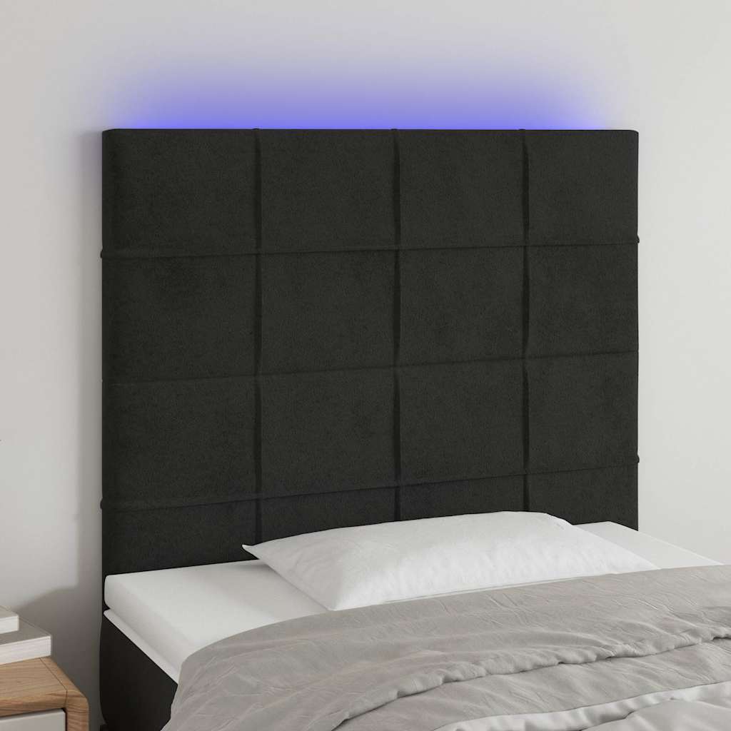 sengegavl med LED-lys 100x5x118/128 cm fløjl sort