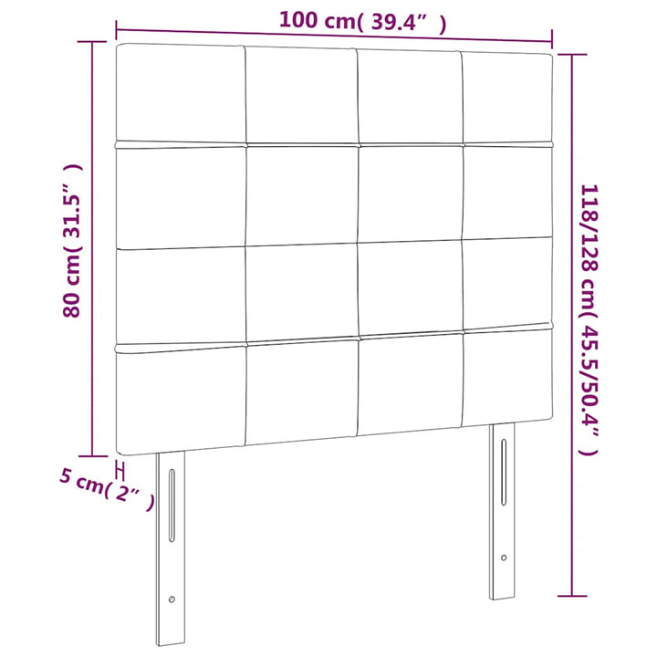sengegavl med LED-lys 100x5x118/128 cm fløjl mørkeblå