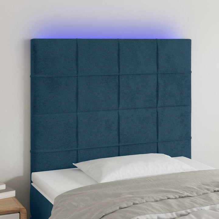sengegavl med LED-lys 100x5x118/128 cm fløjl mørkeblå