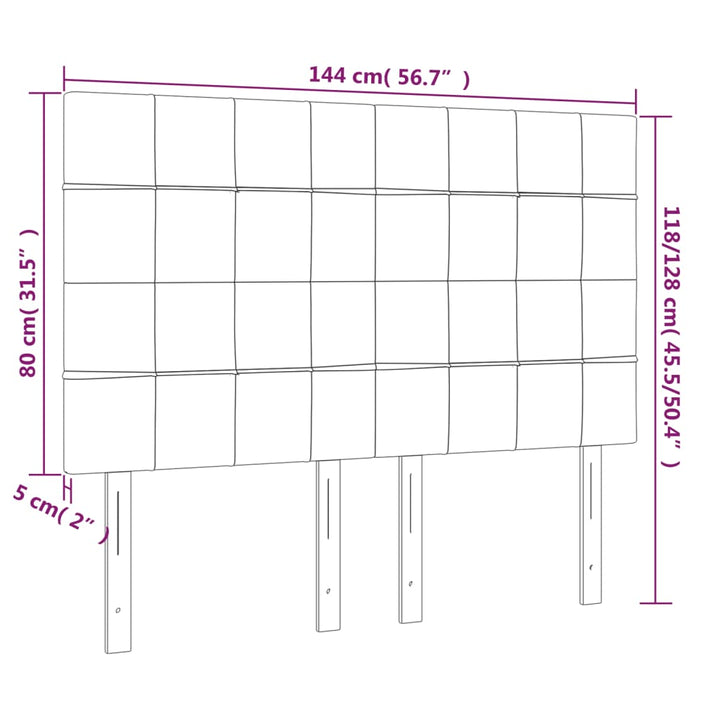 sengegavl med LED-lys 144x5x118/128 cm fløjl lysegrå