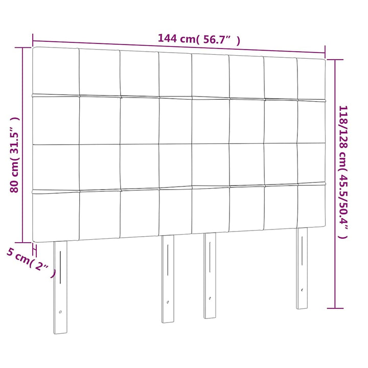 sengegavl med LED-lys 144x5x118/128 cm fløjl mørkeblå