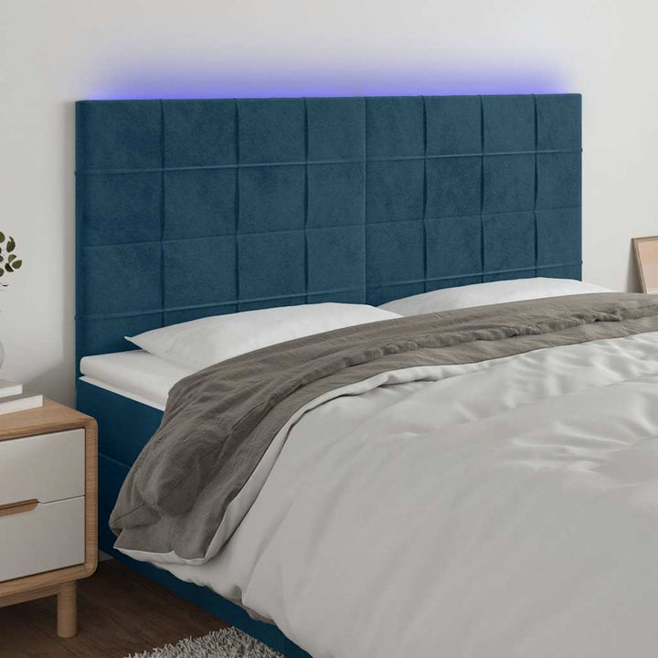 sengegavl med LED-lys 160x5x118/128 cm fløjl mørkeblå