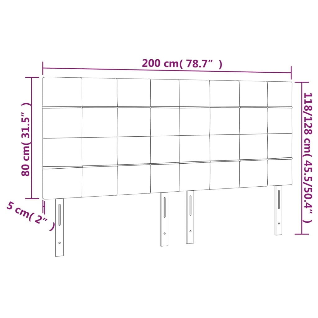 sengegavl med LED-lys 200x5x118/128 cm fløjl mørkegrå