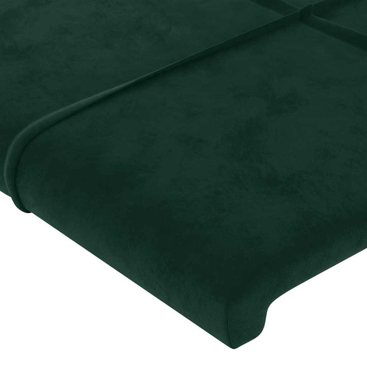 sengegavl med LED-lys 200x5x118/128 cm fløjl mørkegrøn
