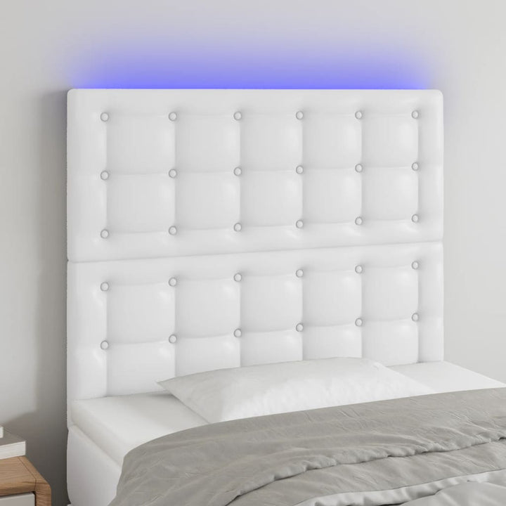 sengegavl med LED-lys 80x5x118/128 cm kunstlæder hvid