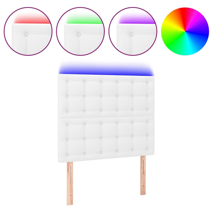sengegavl med LED-lys 90x5x118/128 cm kunstlæder hvid