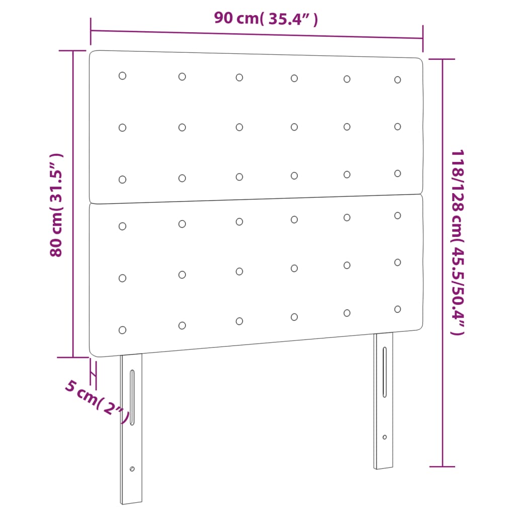 sengegavl med LED-lys 90x5x118/128 cm kunstlæder hvid
