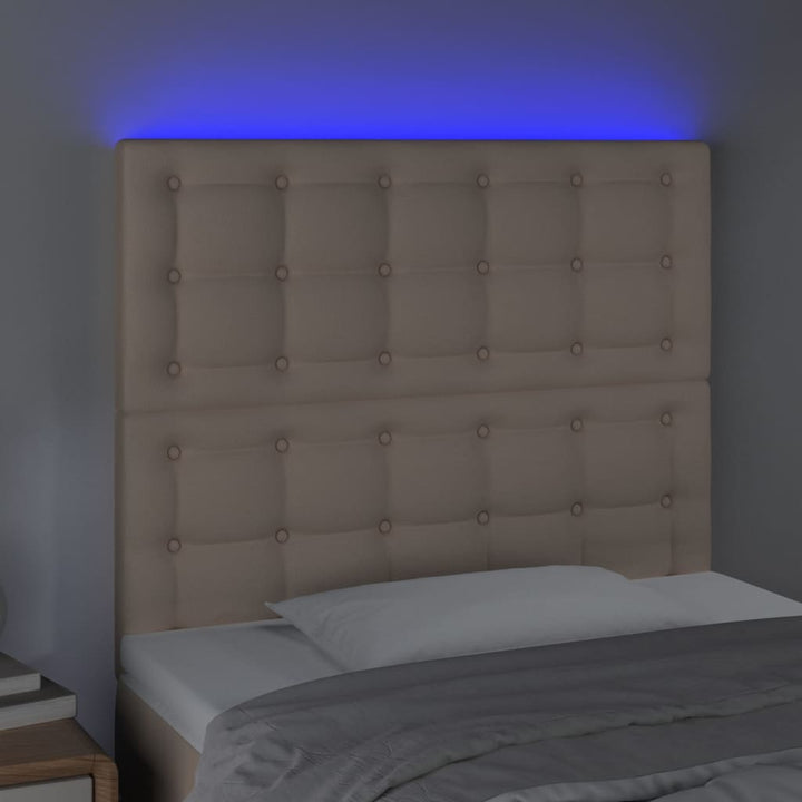 sengegavl med LED-lys 90x5x118/128 cm kunstlæder cappuccino