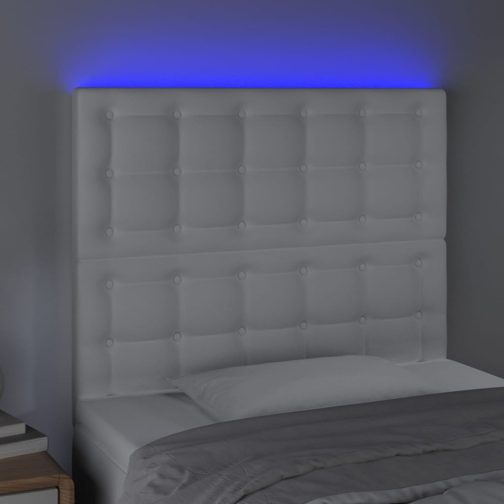 sengegavl med LED-lys 100x5x118/128 cm kunstlæder hvid